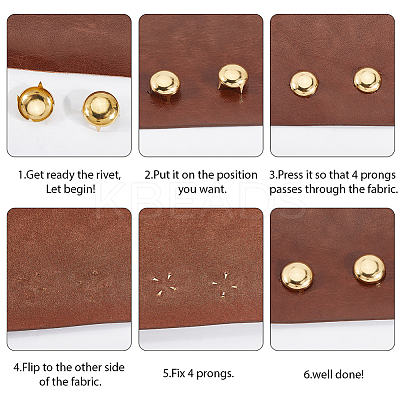 200Pcs Brass Four-Claw Rivets KK-GF0001-20G-1