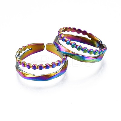 304 Stainless Steel Hollow Wide Cuff Ring RJEW-N038-100-1
