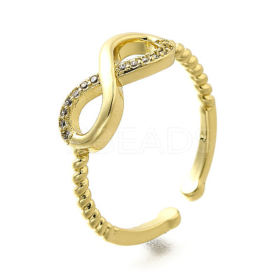 2Pcs 2 Styles Brass Micro Pave Clear Cubic Cuff Zirconia Rings for Women RJEW-S399-04G-1