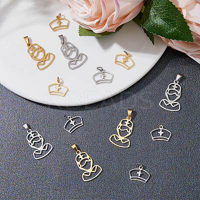 16Pcs 4 Style 201 Stainless Steel Pendants STAS-DC0011-61-1