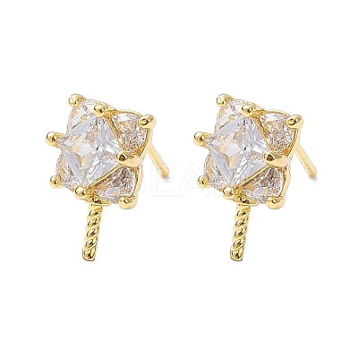 Rack Plating Brass Micro Pave Cubic Zirconia Studs Earrings Findings KK-K360-29G-1
