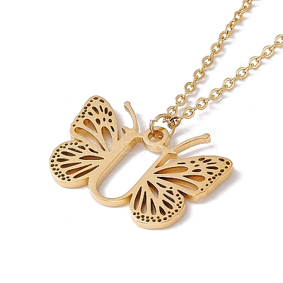 Initial Letter with Butterfly Pendant Necklace NJEW-C026-01G-U-1