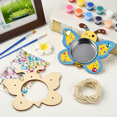 DIY Unfinished Wood Butterfly Shape Pet Feeder Kits for Children's Crafts ST-CJ0009-3-1