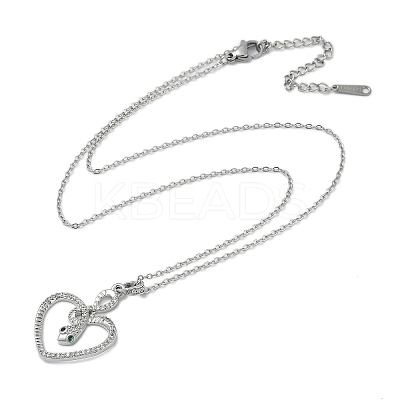 Brass Micro Pave Clear Cubic Zirconia Heart Snake Pendants Necklaces LS-NJEW-K280-04P-1