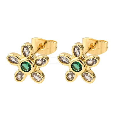 Brass Micro Pave Cubic Zirconia Flower Stud Earrings EJEW-K267-12G-1