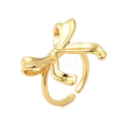 Bowknot Brass Open Cuff Finger Rings for Women RJEW-A048-30G-1