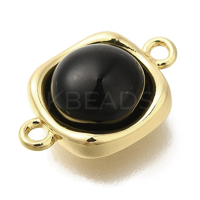 Brass Pave Black Glass Square Links Connector Charms KK-K388-20G-1