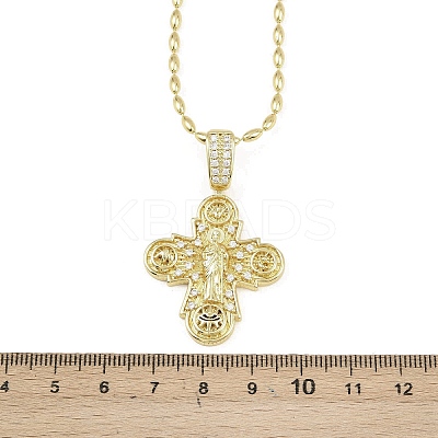 Brass Micro Pave Clear Cubic Zirconia Cross Pendant Necklaces for Women LS-NJEW-K298-02A-G-1