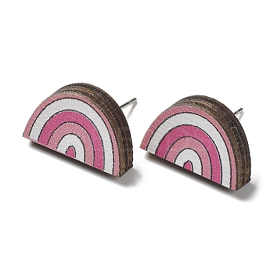 Printing Wood Stud Earrings for Women EJEW-B028-04B-1