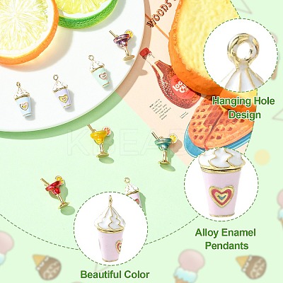 8Pcs 8 Styles Cocktail/Ice Cream Alloy Enamel Pendants ENAM-CJ0007-37-1