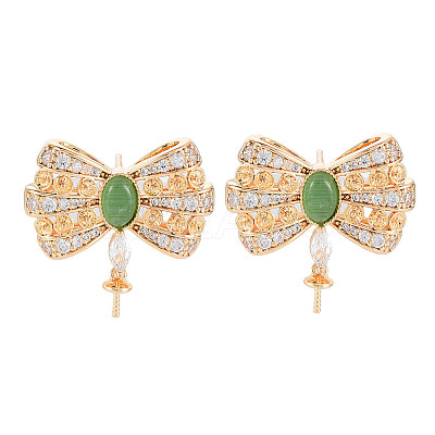 Brass Micro Pave Clear Cubic Zirconia Stud Earring Findings KK-S364-061-1