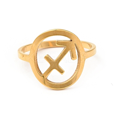 Ion Plating(IP) 201 Stainless Steel Constellations Sagittarius Finger Ring for Women RJEW-G266-16G-1