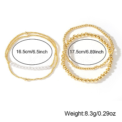 4Pcs 4 Styles Brass & Imitation Pearl Beads Stretch Bracelet Set for Women SD2204-1-1