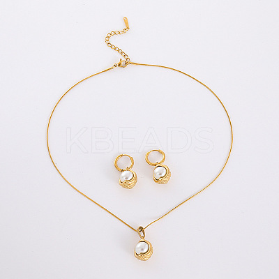Round 304 Stainless Steel Hoop Earrings & Pendant Necklaces Sets BA0811-3-1