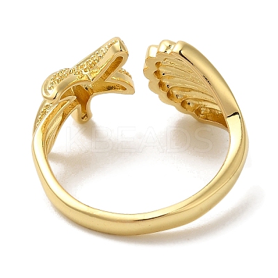 Starfish & Shell Shape Rack Plating Brass Open Cuff Finger Rings for Women RJEW-L123-010G-1