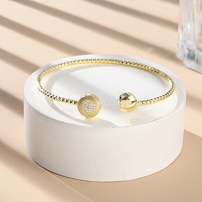 Clear Cubic Zirconia Open Cuff Bangle BJEW-G737-01G-03-1