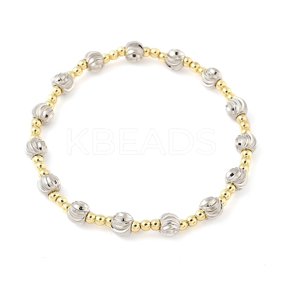 Brass Round Beaded Stretch Bracelets for Women Men BJEW-Z129-01GP-1