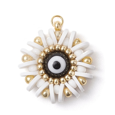 Handmade Polymer Clay and Evil Eye Lampwork and Glass Round Pendants PALLOY-MZ00638-01-1