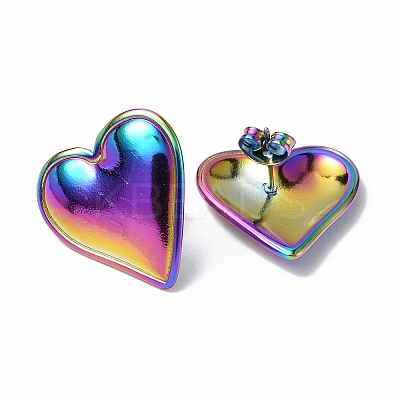Ion Plating(IP) 304 Stainless Steel Heart Stud Earrings for Women EJEW-F300-16MC-1