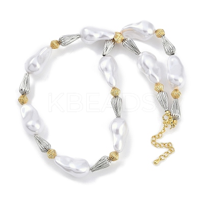 Rack Plating Cone/Bicone Round Brass & ABS Imitation Pearl Beaded Necklaces NJEW-P317-11-1