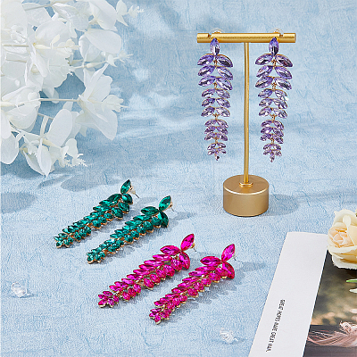 3 Pairs 3 Colors Rhinestone Leaf Cluster Earrings EJEW-FI0002-70-1