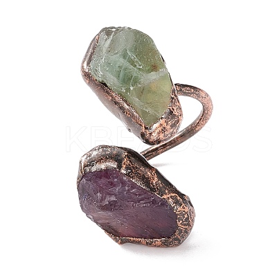 Natural Fluorite & Amethyst Irregular Nugget Open Cuff Ring RJEW-I082-08R-01-1