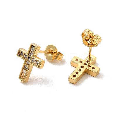 Clear Cubic Zirconia Cross Stud Earrings EJEW-F301-01-1