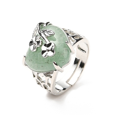 Natural Green Aventurine Adjustable Rings RJEW-P043-03P-15-1