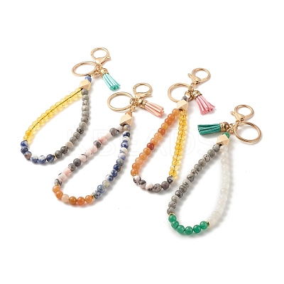 Wood & Gemstone Beaded Bracelet Wristlet Keychains KEYC-JKC00299-1