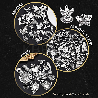100Pcs 100 Styles Tibetan Style Alloy Charms TIBEP-YW0002-01-1