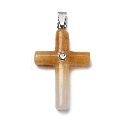 Natural Yellow Aventurine Cross Pendants KK-D021-04F-P-1