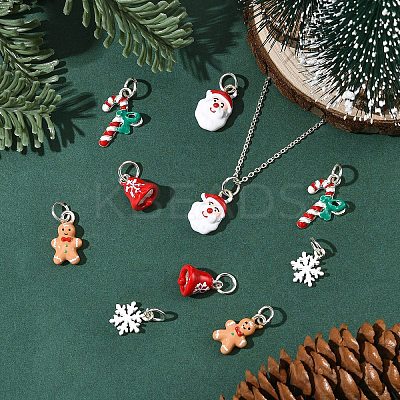 5Pcs 5 Styles Christmas Themes Alloy Enamel Pendants XMAS-YW0001-01C-1