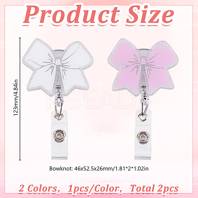 2Pcs 2 Colors Acrylic Bowknot Retractable Badge Reel AJEW-HY0002-36-1