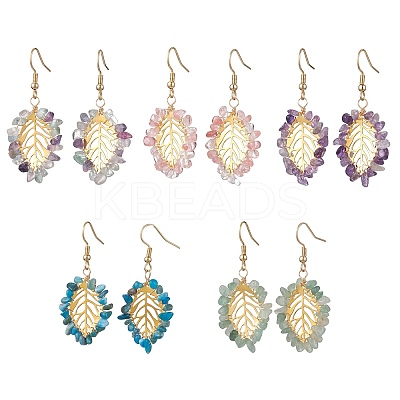 Natural & Synthetic Mixed Gemstone Chips Dangle Earrings EJEW-JE05695-01-1