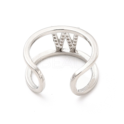 Clear Cubic Zirconia Initial Letter Open Cuff Ring RJEW-A012-01P-W-1