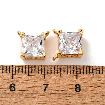 Brass Pave Clear Cubic Zirconia Square Charms KK-K382-49G-1