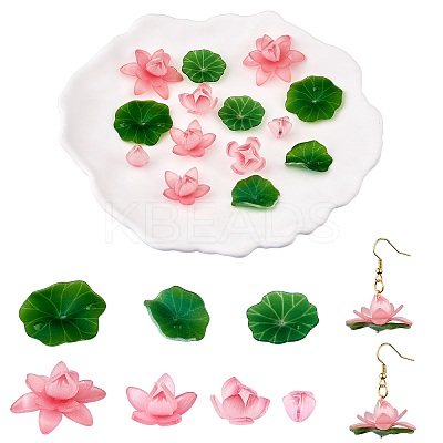 14 Pieces 7 Styles Acrylic Lotus Charm Pendant Colorful Flower Leaf Charm Plants Charm Pendant for Jewelry Earring Bracelet Making Crafts JX564A-1
