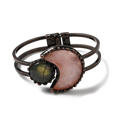 Natural Labradorite & Rose Quartz Bangles BJEW-G679-02R-1