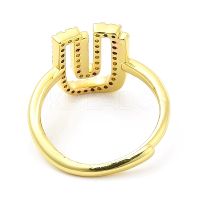 Mixed Color Enamel Initial Letter Adjustable Ring with Clear Cubic Zirconia RJEW-P045-01G-U-1