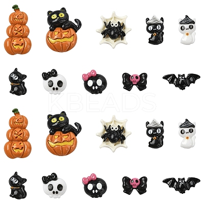 20Pcs 10 Styles Halloween Opaque Resin Cabochons CRES-YW0002-58-1