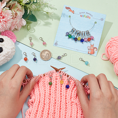 18Pcs 9 Colors Cat Eye Pendant Locking Stitch Markers HJEW-AB00637-1