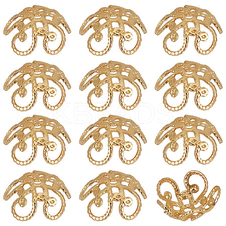 100Pcs Flower Brass Fancy Bead Caps KK-BBC0018-06-1