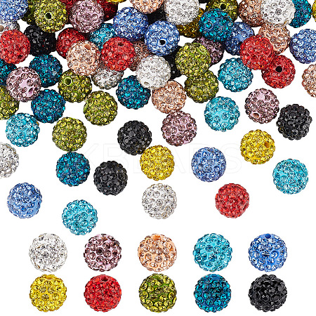 100Pcs 10 Colors Polymer Clay Pave Rhinestone Beads RB-OC0001-07-1