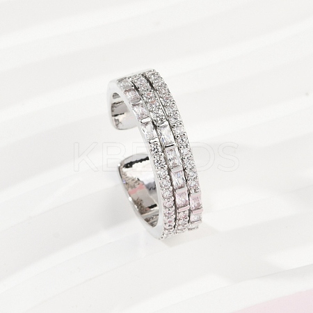 Brass Micro Pave Cubic Zirconia Cuff Rings for Women RJEW-F182-04P-1