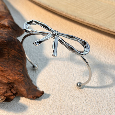 Bowknot 304 Stainless Steel Cuff Bangles LS-BJEW-S171-01A-P-1