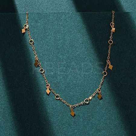 304 Stainless Steel Rhombus Tassel Cable Chain Necklaces for Women NJEW-K255-42G-1