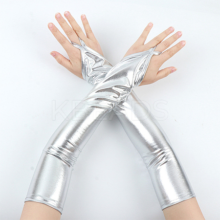 Women's Shiny Polyester Long Fingerless Gloves AJEW-CL0003-03A-1
