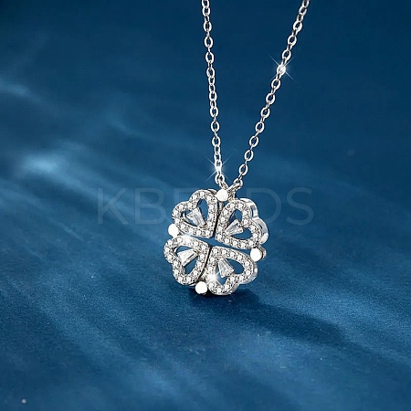 Clover 304 Stainless Steel Rhinestone Pendant Necklaces for Women LS-NJEW-M107-03P-1