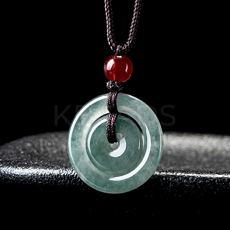 Natural Jadeite Donut/Pi Disc Pendant Necklaces NJEW-F321-03-1