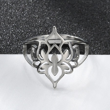 Non-Tarnish 304 Stainless Steel Hollow Out Flower Adjustable Ring RJEW-T027-03P-1
